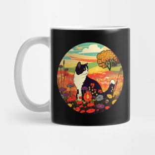 Cat Looking Sunset In The Meadow Filled Flower - Funny Cats Mug